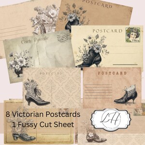 Éphémères imprimables chaussures victoriennes et fleurs cartes postales et feuilles de collage coupes difficiles papier vintage Téléchargement instantané chaussures journal indésirable