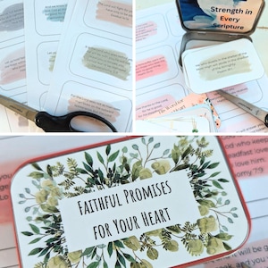 Tarjetas de las Sagradas Escrituras para imprimir para mujeres con portadas, 108 versículos bíblicos, 8 diseños de portadas, descarga instantánea, tamaño lata de Altoid comercial personal