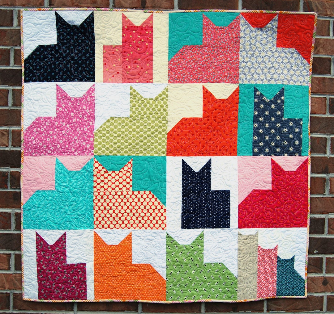 Cat Quilt Block Modern Pattern, Instant Download Instructions for ...