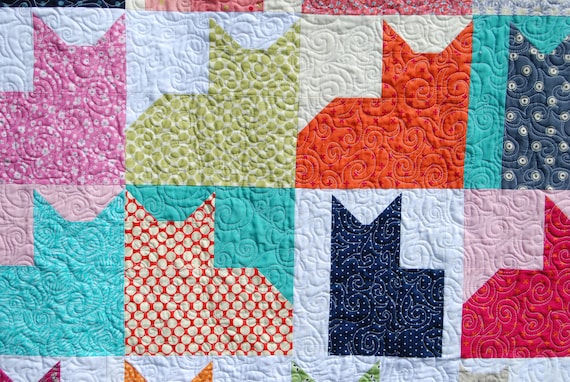 Modern Quilt Pattern, PDF DOWNLOAD Quilt Pattern for Beginners, Easy, Fast  Baby Quilt Pattern, Cats and Kittens