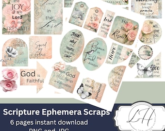 Diario bíblico imprimible, fragmentos de las Escrituras para llevar un diario, descarga digital, arte bendecido para álbum de recortes, religioso, rosa, cristiano, basura