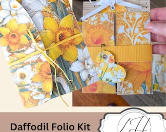 Junk Journal Folio Kit and Tutorial Scrapbooking digital paper journal base pockets tags Daffodil includes video trifold style Junk idea