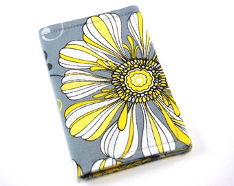 Business Card Holder, Small Wallet, Fabric Card Case, Gift Card, Card Carrier, Credit Card Holder, gray grey yellow daisies