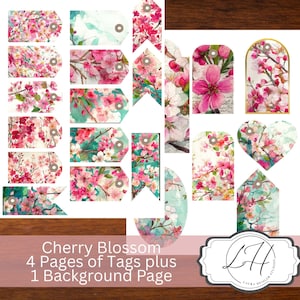 Wydrukowalne etykiety efemerydalne do dzienników śmieci i materiałów do scrapbookingu Pobierz dla Scrapbook Junking Cherry Blossoms Pink Turquoise