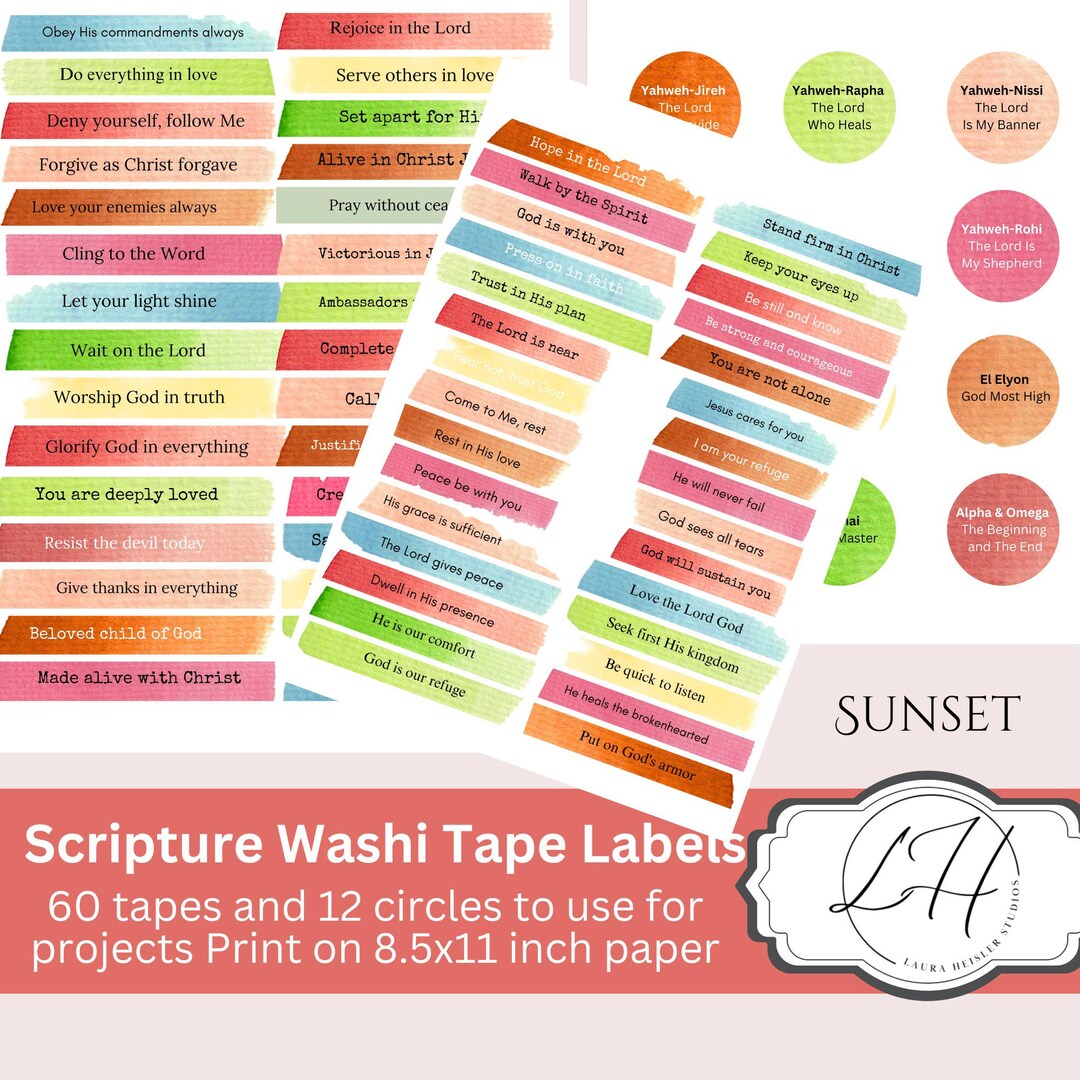Washi Tape Labels Sunset Colors Faith Based Junk Journal Supplies ...