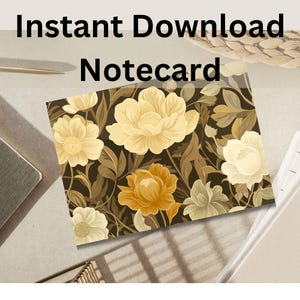 All Over Floral Creme braun leere Notizkarten sofortiger Download einseitig oder doppelseitig danke Schreibwaren druckbar kommerzielle persönliche fett