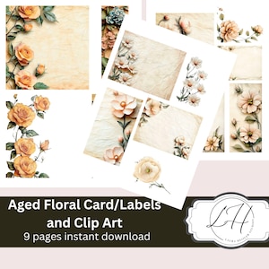 Verouderde ephemera bloemen voor junkjournals en scrapbooking Vintage versleten look papieren kaarten, labels en clipart Floral Garden-thema knutselen