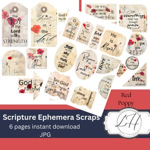 Bibel Journal Druckbare Schrift Scraps für Journaling Digitaler Download Gesegnete Kunst für Scrapbook Religiöse rote Mohnblume Christliche Mohnblumen