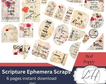 Diario bíblico imprimible, fragmentos de las Escrituras para llevar un diario, descarga digital, arte bendecido para álbum de recortes, amapola roja religiosa, amapolas cristianas