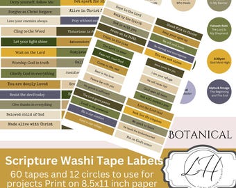 Etiquetas de cinta washi, etiquetas botánicas con motivos de fe, suministros para diarios basura, etiquetas para diarios de oración, etiquetas de las Escrituras para hacer tarjetas, etiquetas de colores intensos