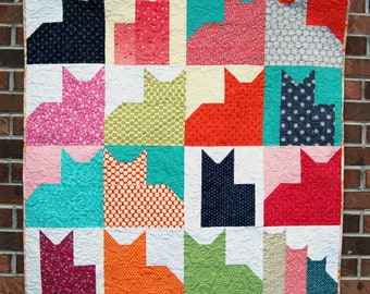 Modern Quilt Pattern, PDF Quilt Pattern for Beginners, Easy, Fast Baby Quilt Pattern, Cats and Kittens