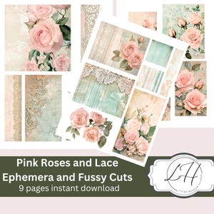 Ephemera for junk journals roze roos en kant scrapbooking vintage versleten kaarten etiketten en kieskeurige snitten met roze roos themapapier knutselen