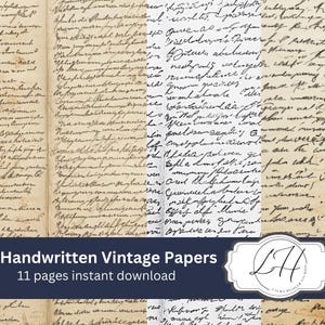 Papel manuscrito vintage Descarga instantánea Papel digital para diario basura y scrapbooking Escritura cursiva en páginas antiguas Escritura de guiones