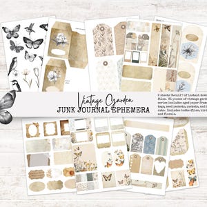 Junk Journal Ephemera 81-delige vintage tuin bloemen vlinders vogels afdrukbare tags zakken frames kieskeurig gesneden papier ambacht