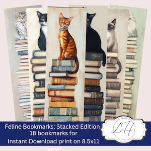 Marque-pages chats représentant des chats et des livres 18 accessoires de lecture pour les amoureux des chats Cadeaux littéraires avec de nombreuses races Téléchargement instantané Cadeaux club de lecture