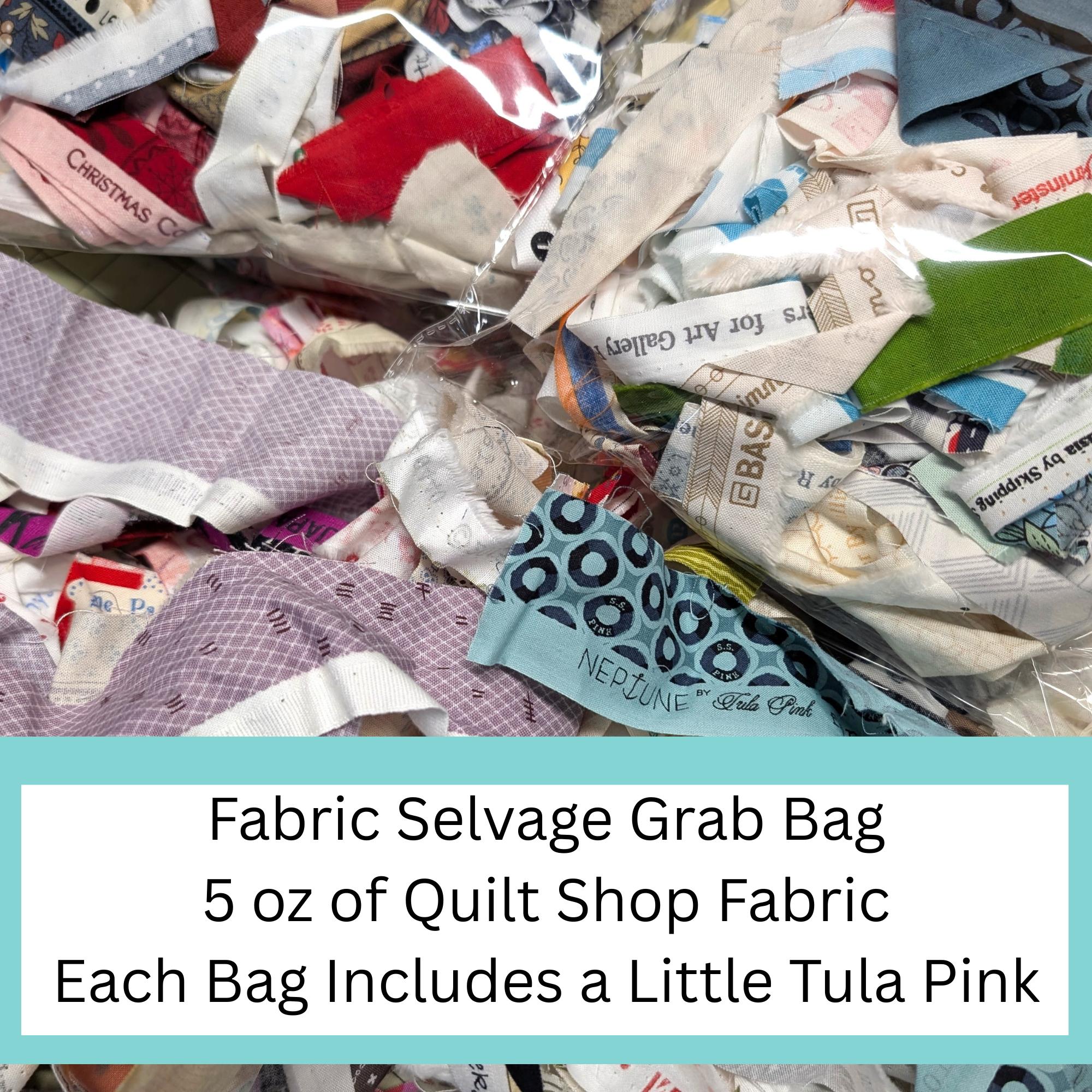 Fabric Grab Bag 5oz Selvage Edges for Quilting mixed media Remnants scraps for sewing junk journal art media tula pink moda fabric destash
