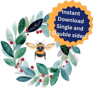 Bumblebee Weihnachtskranz Notizkarten Vorlage zum sofortigen Download einfach doppelseitig danke, Briefpapier druckbar kommerziell persönlich