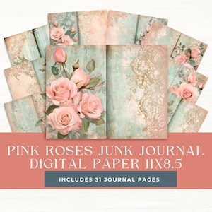 Digitale papierset Pink Roses voor junk journaling en scrapbooking benodigdheden voor Moederdag en vrouwelijke cadeaudagboeken art journals