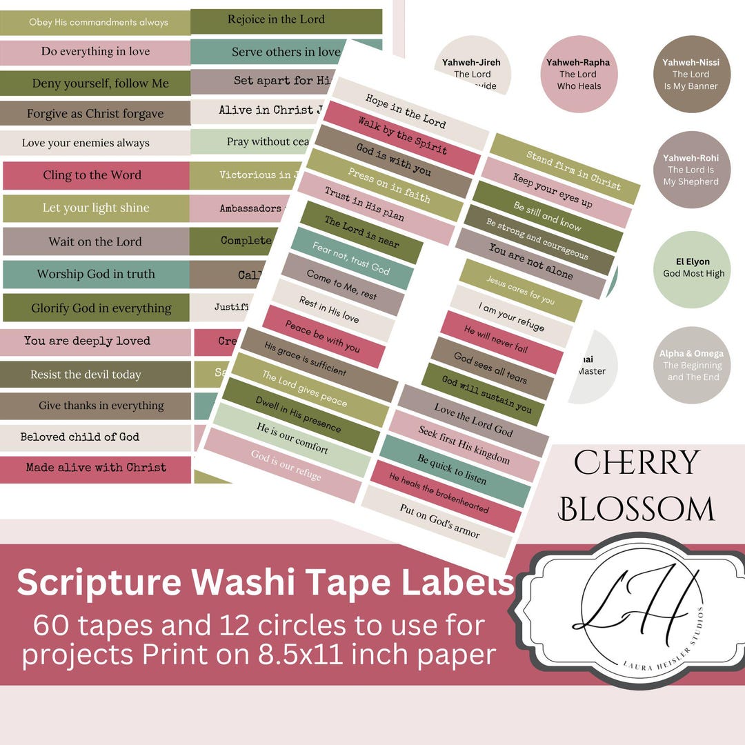 Washi Tape Labels Cherry Blossom Faith Based Junk Journal Supplies ...