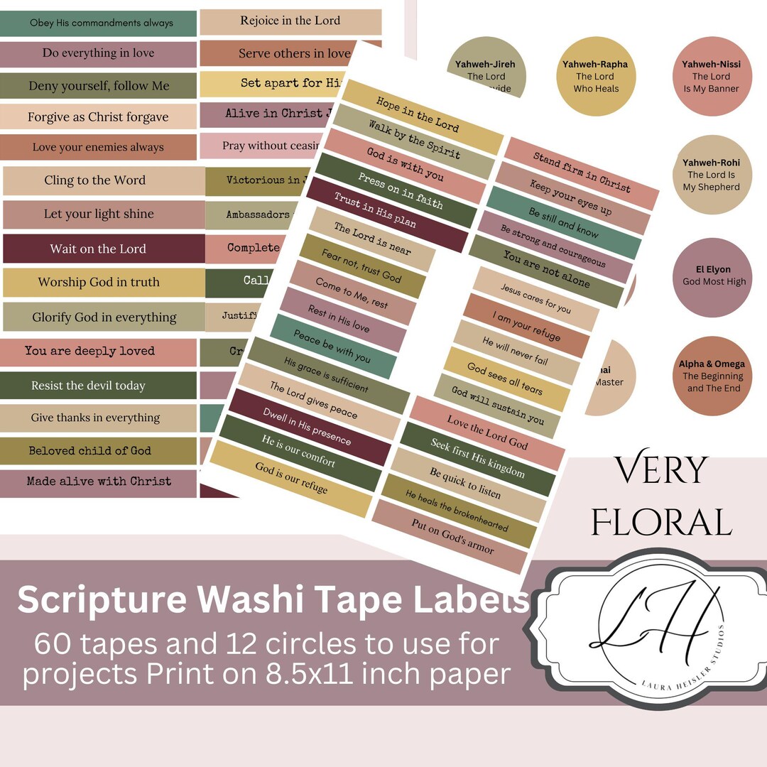 Washi Tape Labels Very Floral Faith Based Junk Journal Supplies ...
