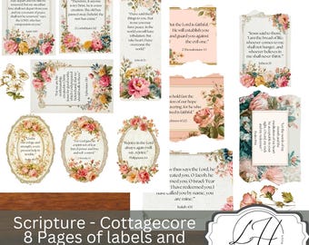 Diario bíblico imprimible Cottagecore Escrituras Recortes Tarjetas Etiquetas Diario Descarga digital Arte bendito para álbum de recortes Religioso Cristiano