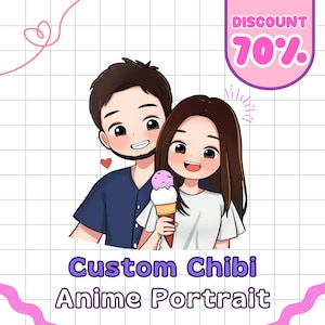 Custom Anime Chibi Portrait | Couple Portrait | Cartoon Couples Portrait | Couple Caricature, Couple Gift, Anniversary, Wedding Gift