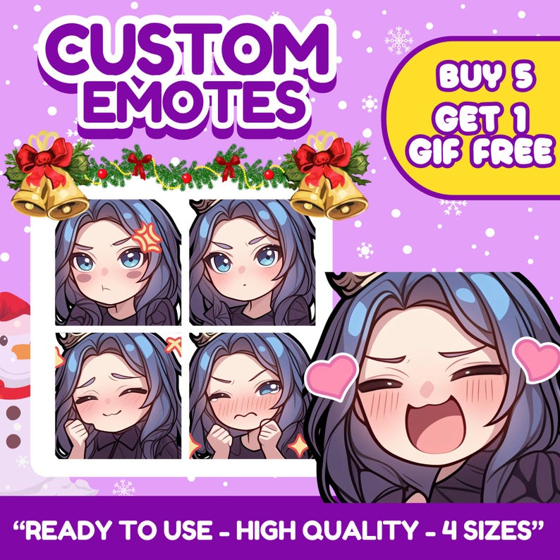 Cute anime emotes designed for VTubers, PNGTubers and streamers. Custom reaction icons for Twitch, Kick, Discord and YouTube with unique expressions, pets, mascots and channel branding.