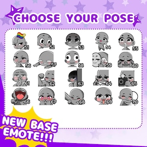 Cute anime emotes designed for VTubers, PNGTubers and streamers. Custom reaction icons for Twitch, Kick, Discord and YouTube with unique expressions, pets, mascots and channel branding.