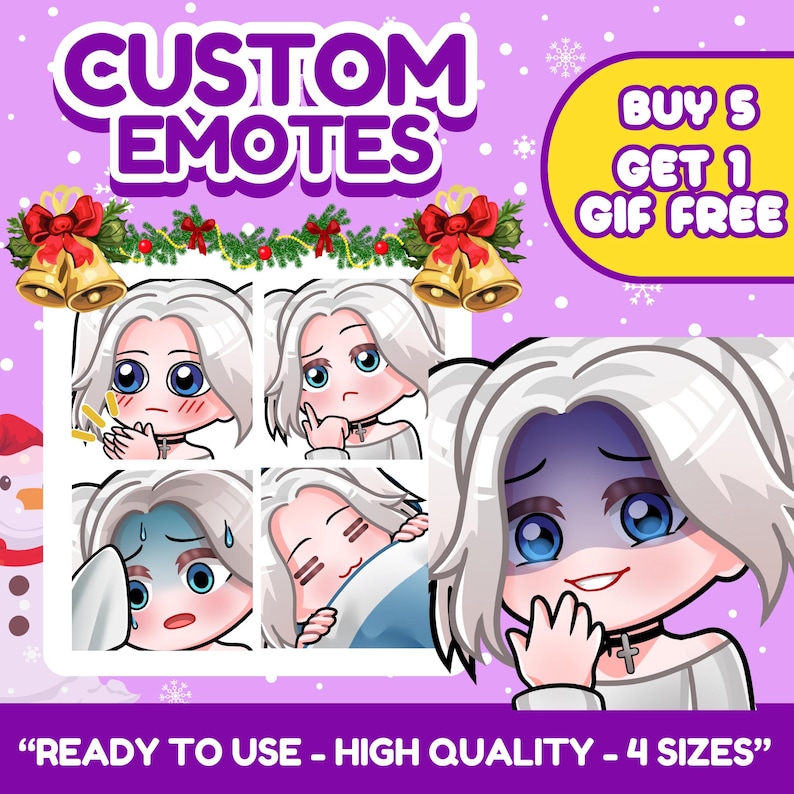 Cute anime emotes designed for VTubers, PNGTubers and streamers. Custom reaction icons for Twitch, Kick, Discord and YouTube with unique expressions, pets, mascots and channel branding.