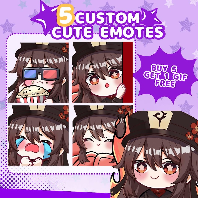 Custom Chibi Emotes | Anime Style Streamer Pack (5 Static + 1 Animated ...