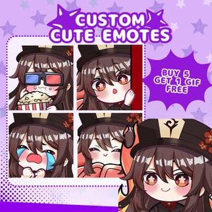 Cute anime emotes designed for VTubers, PNGTubers and streamers. Custom reaction icons for Twitch, Kick, Discord and YouTube with unique expressions, pets, mascots and channel branding.