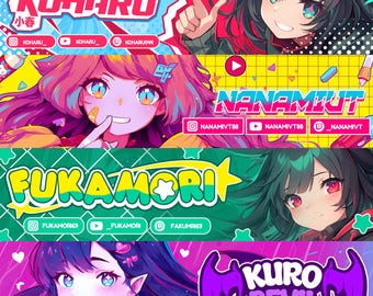 Bannière VTuber Anime | Identité visuelle pour stream | En-tête Twitch, Kickstarter et Twitter