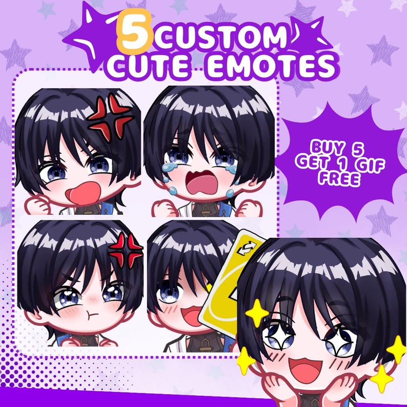 Custom Chibi Emotes | Anime Style Streamer Pack (5 Static + 1 Animated ...