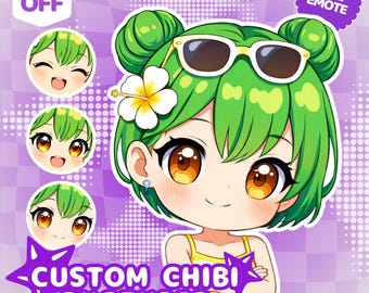 Commission Avatar Chibi Tuber PNG personnalisée | Modèle de streaming Kawaii PNG