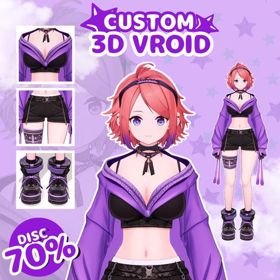 Custom 3D Vroid Model Commission | VTuber, VRchat Avatar, Anime Vroid Rigging