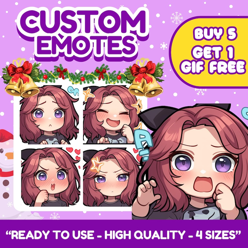 Animated and static emote commission featuring custom anime artwork for VTuber channels, Twitch streams, Kick creators and Discord servers. Great for branding, reactions and community engagement.