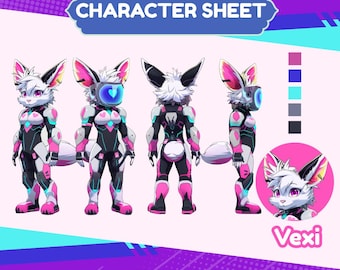 Scheda di riferimento furry personalizzata: scheda personaggio fursona, regalo personalizzato, design fursuit, arte OC, arte furry