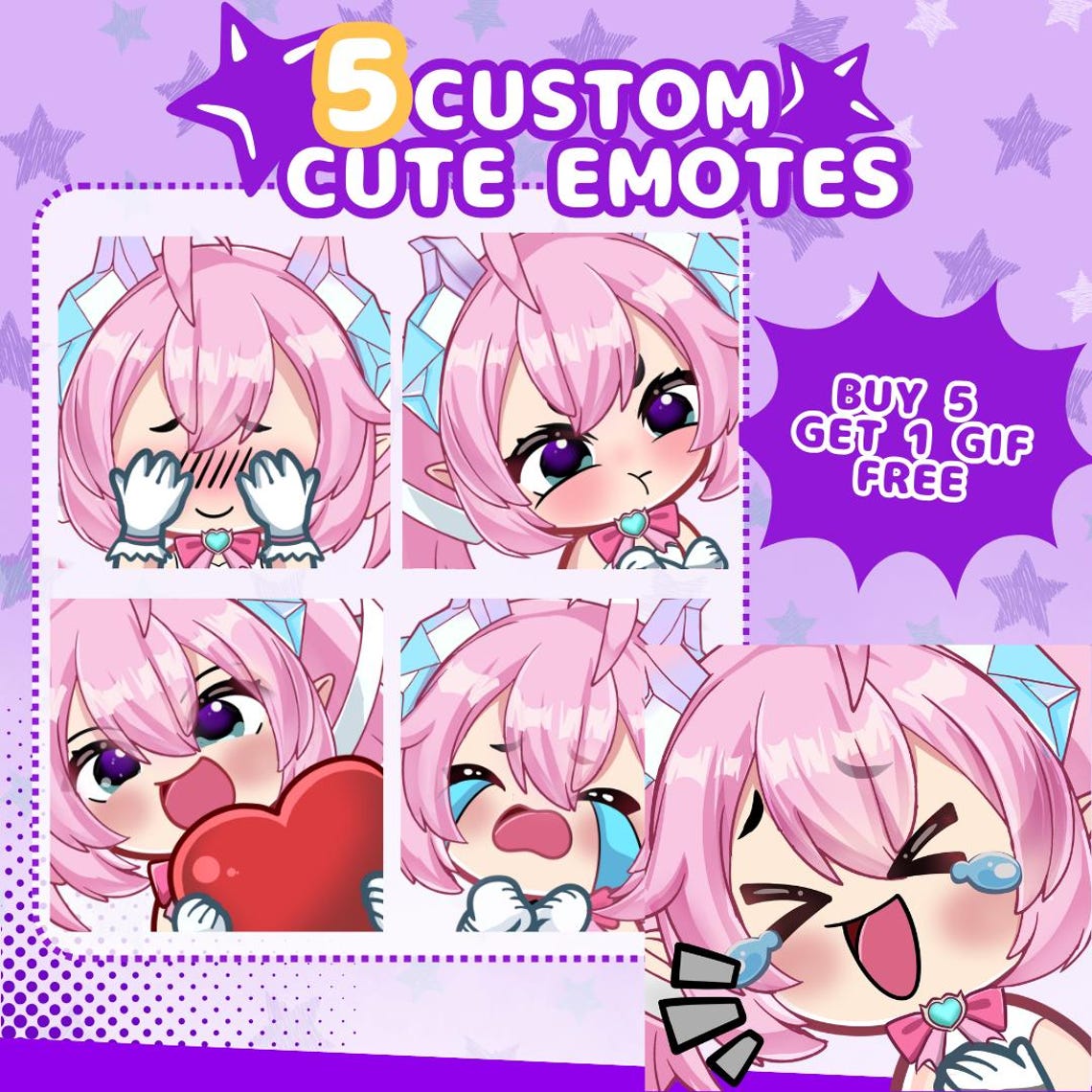 Custom Chibi Emotes | Anime Style Streamer Pack (5 Static + 1 Animated ...