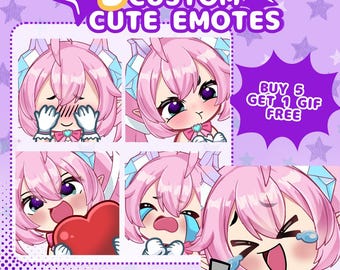 Émoticônes Chibi personnalisées | Pack de streamers style anime (5 images statiques + 1 GIF animé)