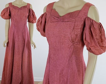 Vintage 40s mauve pink open shoulder evening dress