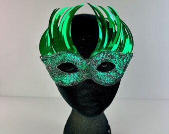 Masquerade mask custom mardi gras costume ball feather sequin vintage