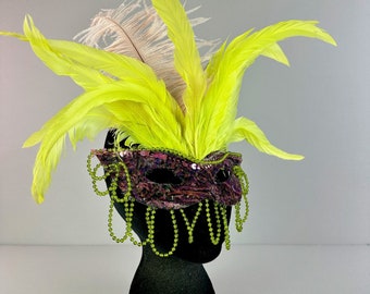 80s Masquerade mask custom mardi gras costume ball feather sequin