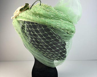 Antique Edwardian hat tulle net veil floral tilted cap