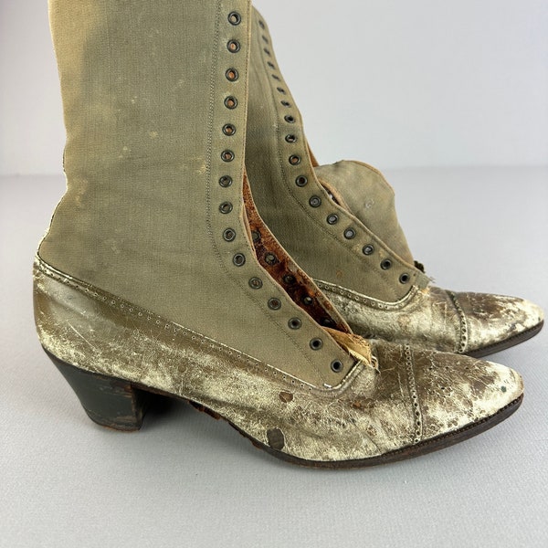 Antieke laarzen Victoriaanse Edwardiaanse dames lederen veterschoenen