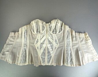 1950s strapless bustier Ivory lace lingerie vintage corset top 36B