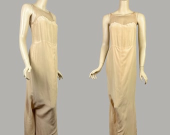 1930s dress womens transparent lingerie slip sheer see through open back silk beige