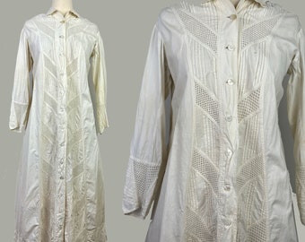 Antique Victorian dress nightgown 19th Century Civil War era white cotton button down gown