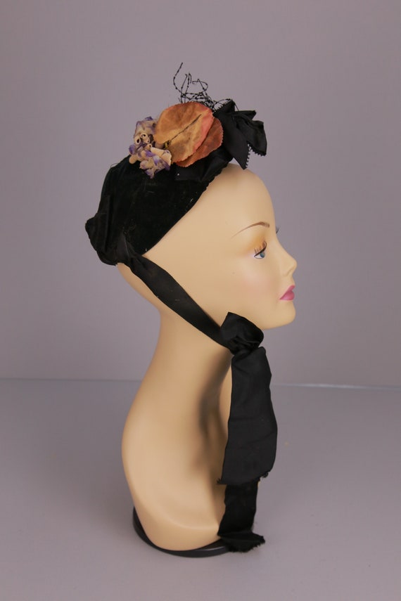 Antique bonnet  velvet Victorian hat 1880s - image 1