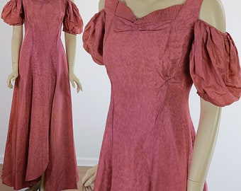1940s party dress evening mauve pink open shoulder bridesmaid