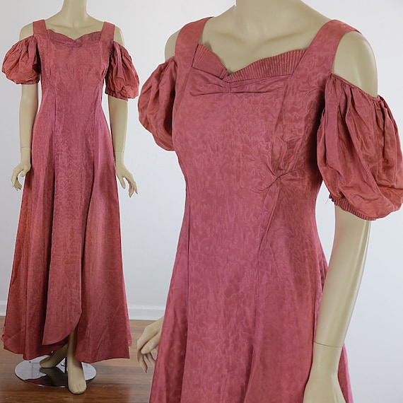 1940s party dress evening mauve pink open shoulde… - image 1